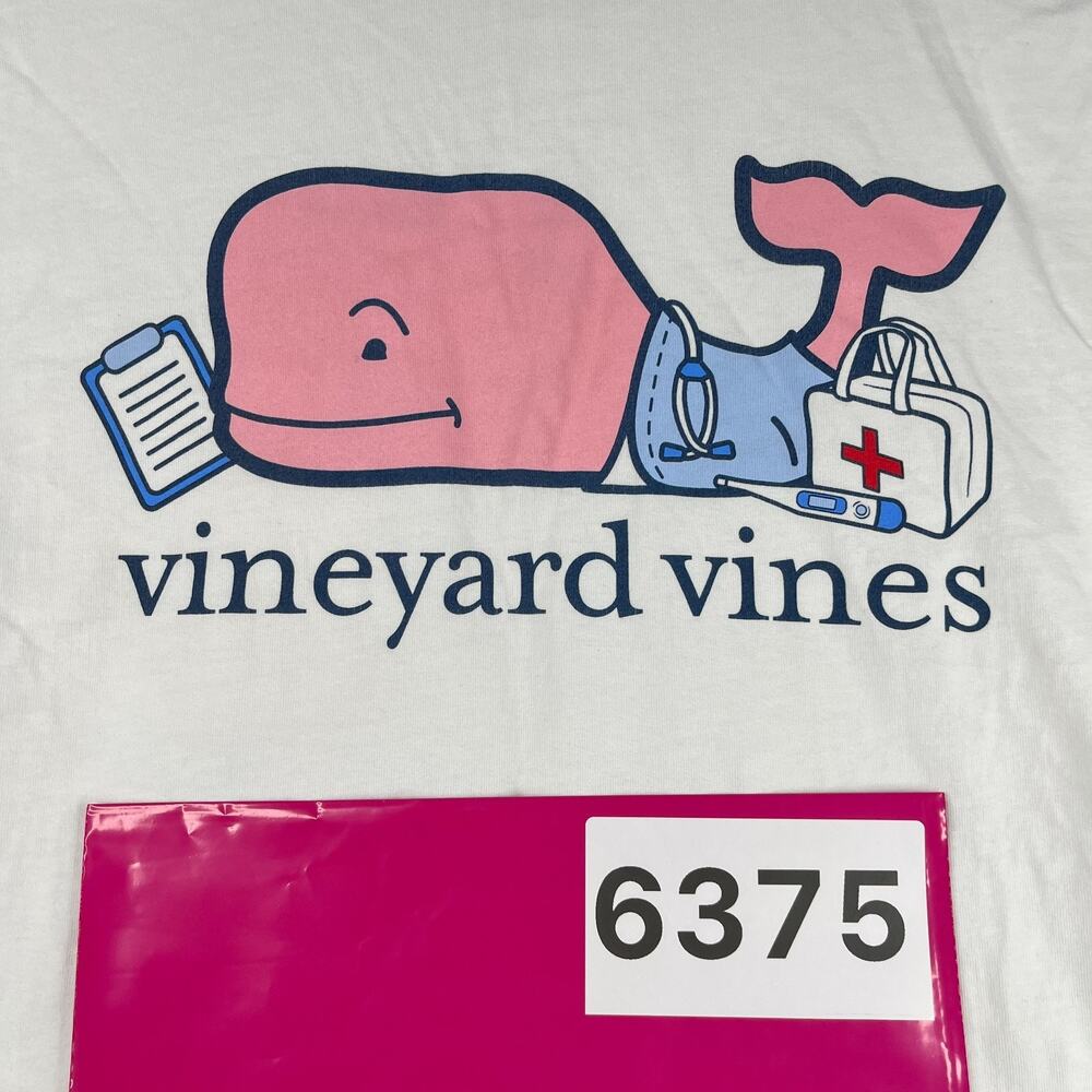 Vineyard Vines Whale Medical Doctor White Graphic Tee T Shirt Womens XS *SEE